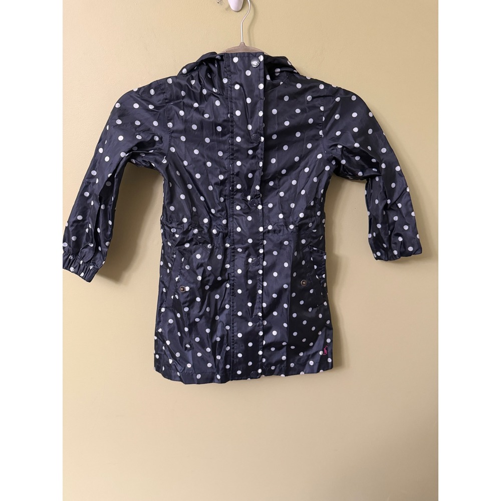 Joules Right as Rain Outwit Weather Navy Polka Dot Hooded Raincoat Jacket 4y